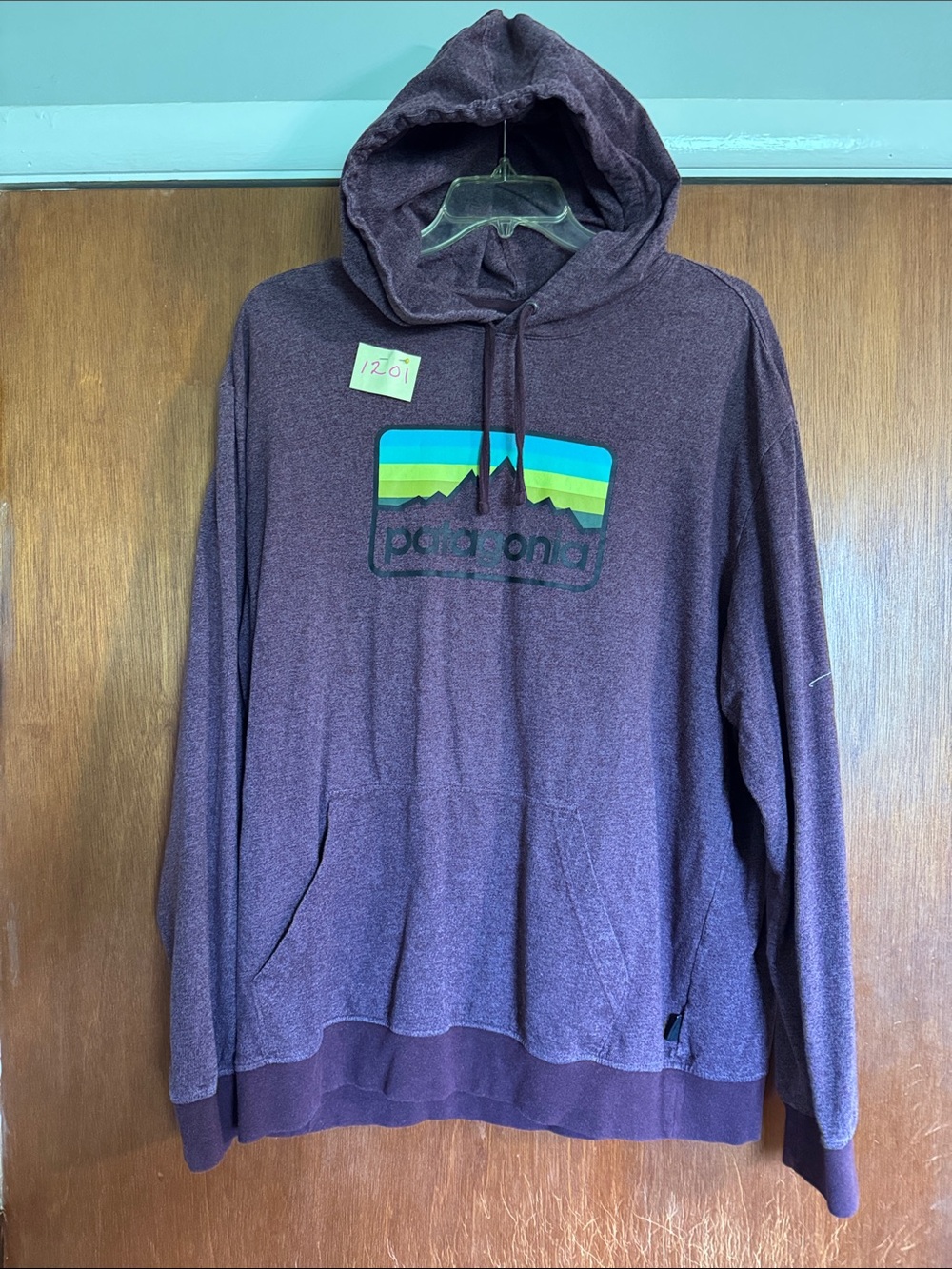 Patagonia Men's Heather Plum Hoodie with Multi-Stripe Logo